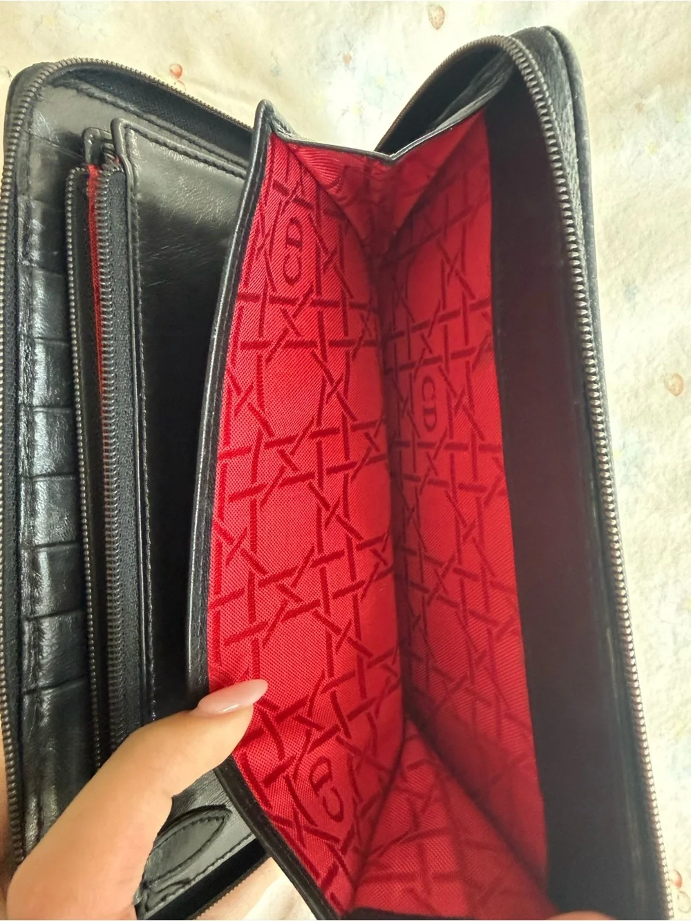 Dior Black Quilted Zip Wallet with Gold Ring Pull